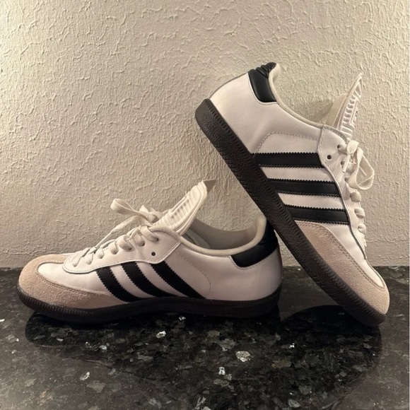 Adidas Samba White Black Stripes Gray Suede Sneakers Mens 7.5 - Picture 3 of 8